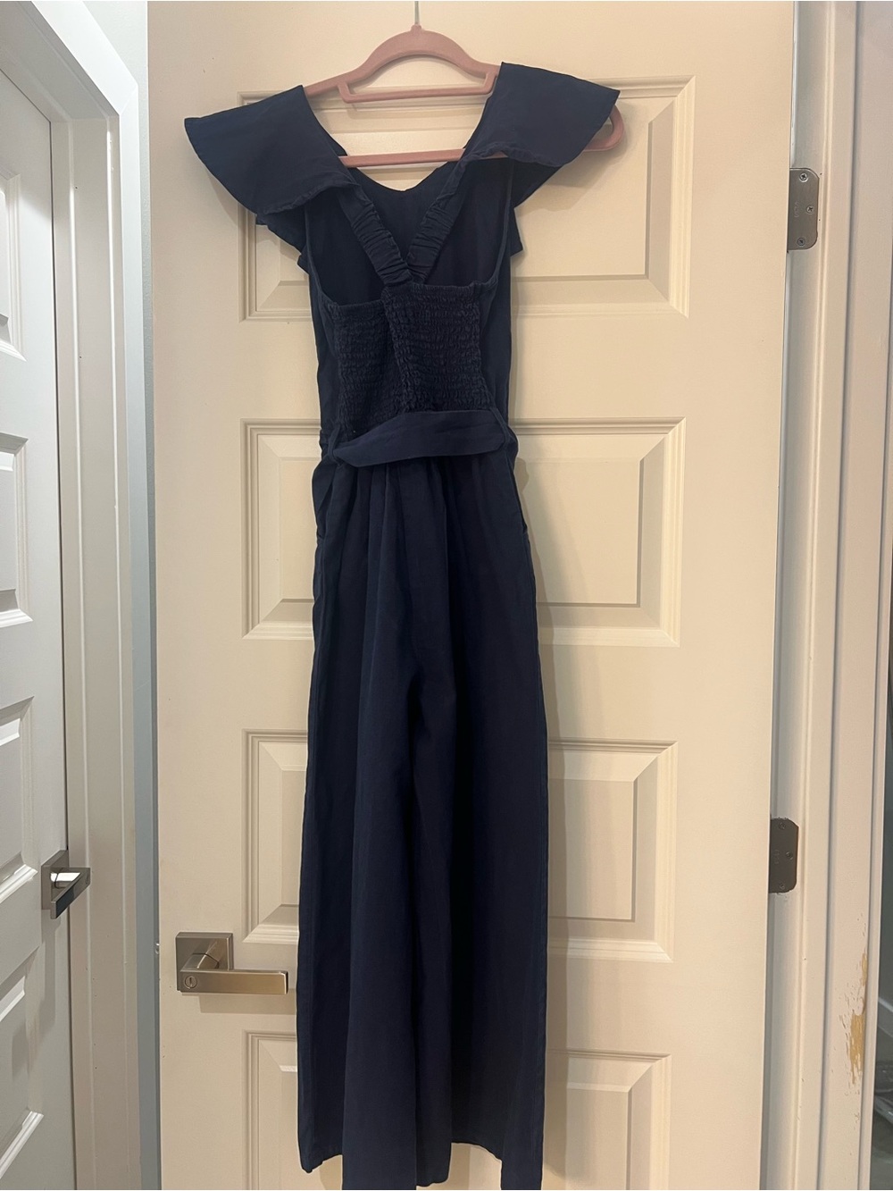 Habitual Navy Smocked Jumpsuit with Wide Legs